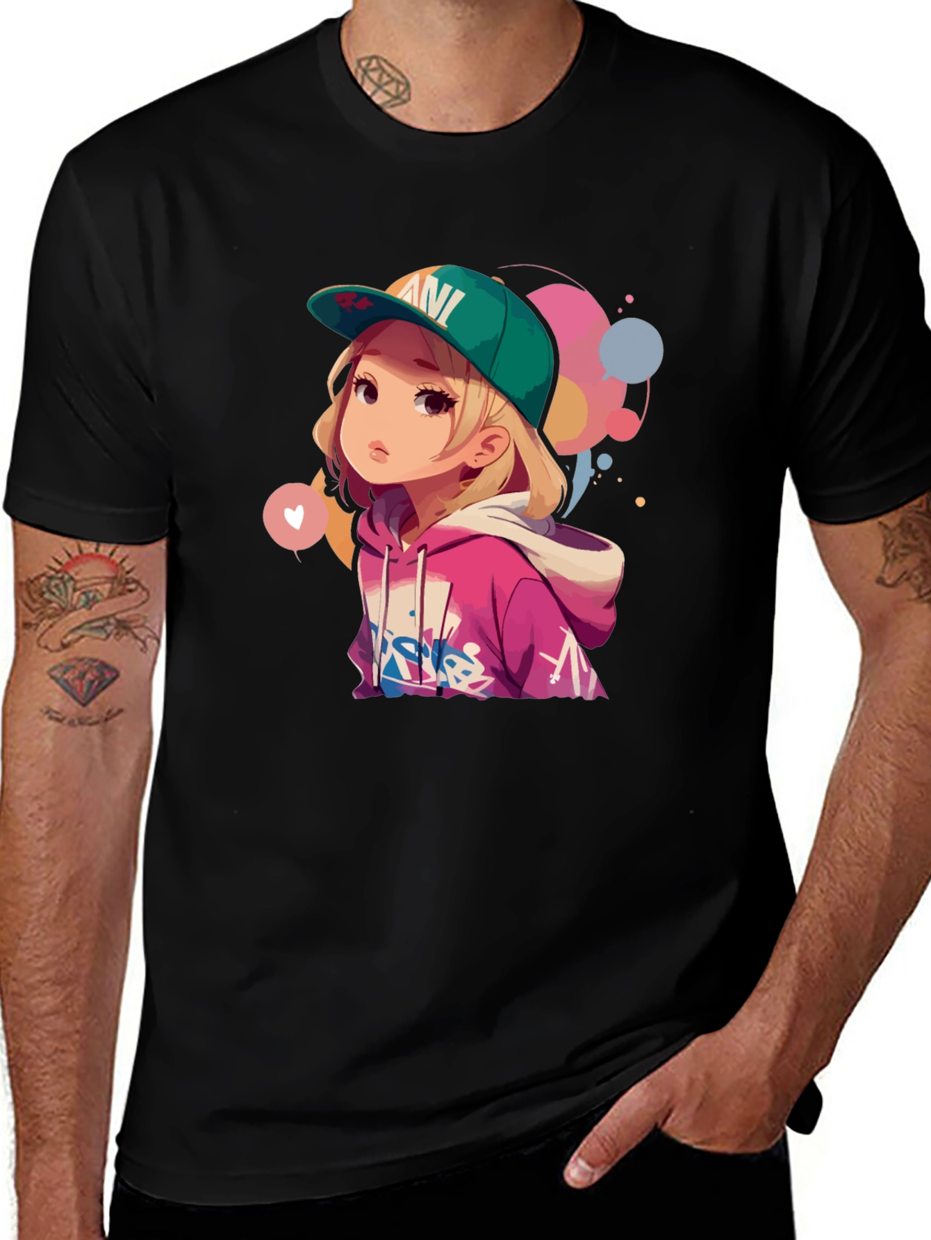 Anime Girl Graphic Tee - Stylish Black T-Shirt