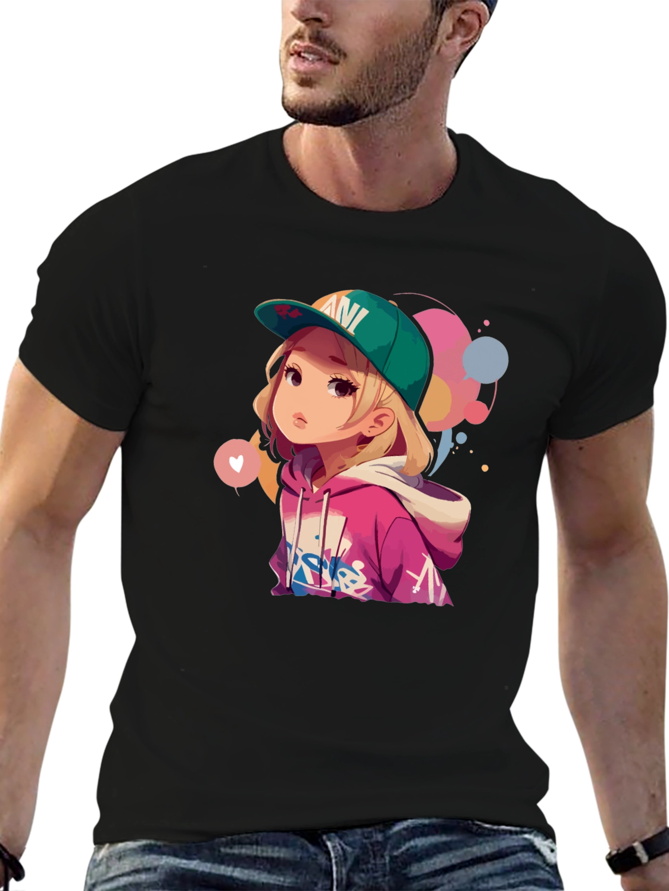 Anime Girl Graphic Tee - Stylish Black T-Shirt