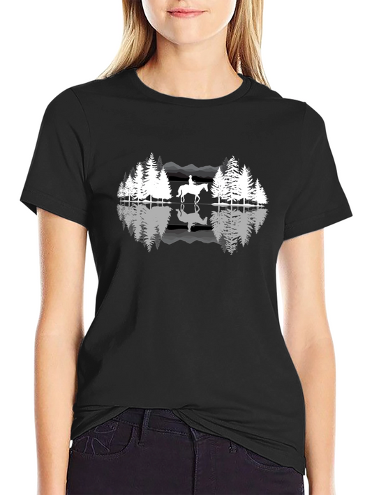 Nature Horse Riding Graphic Black T-Shirt