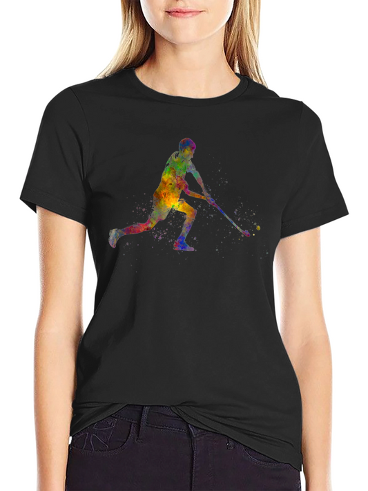 Watercolor Hockey Player Black T-Shirt