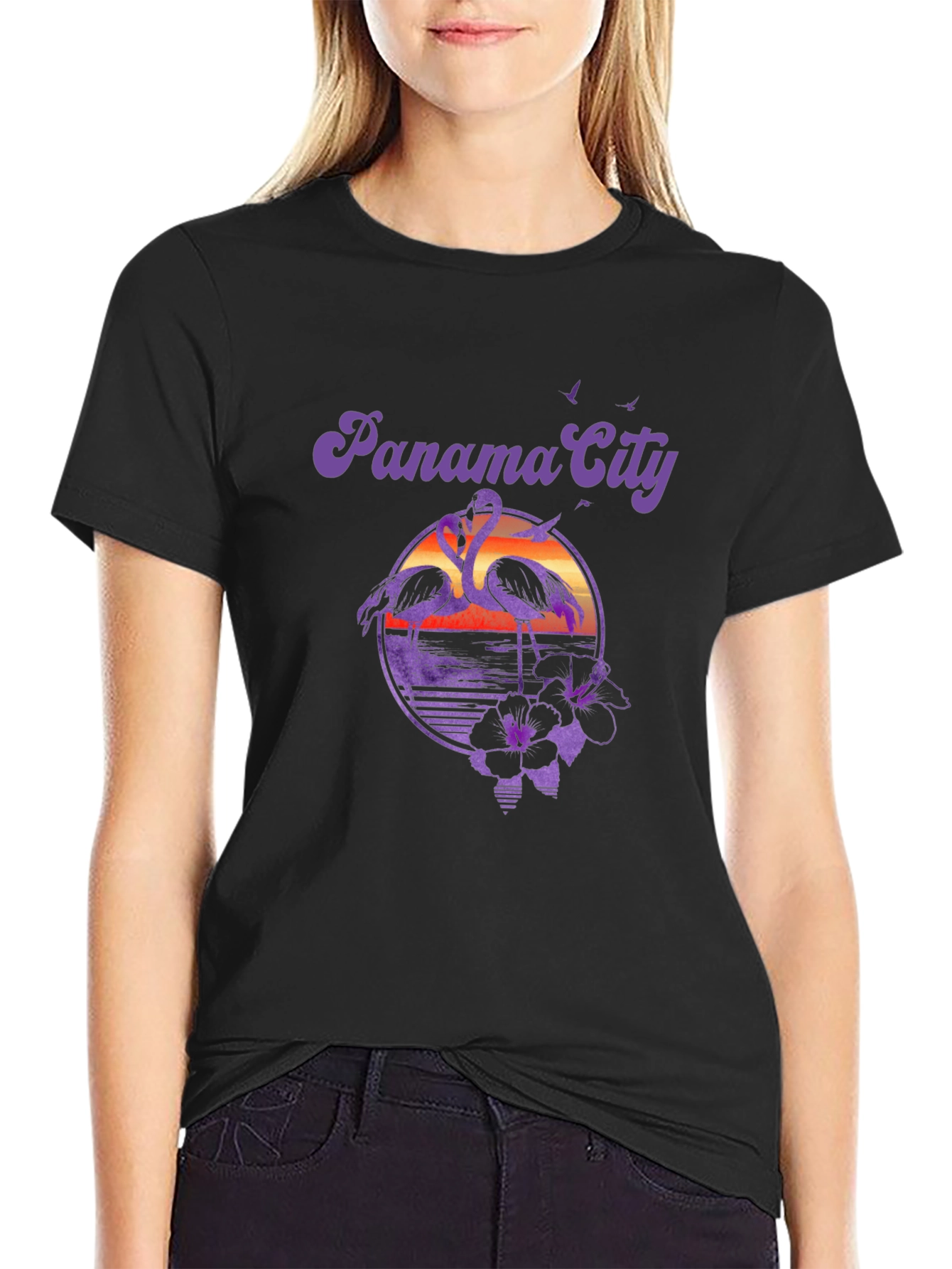 Panama City Flamingo Sunset Graphic T-Shirt