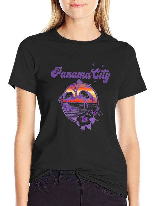 Panama City Flamingo Sunset Graphic T-Shirt
