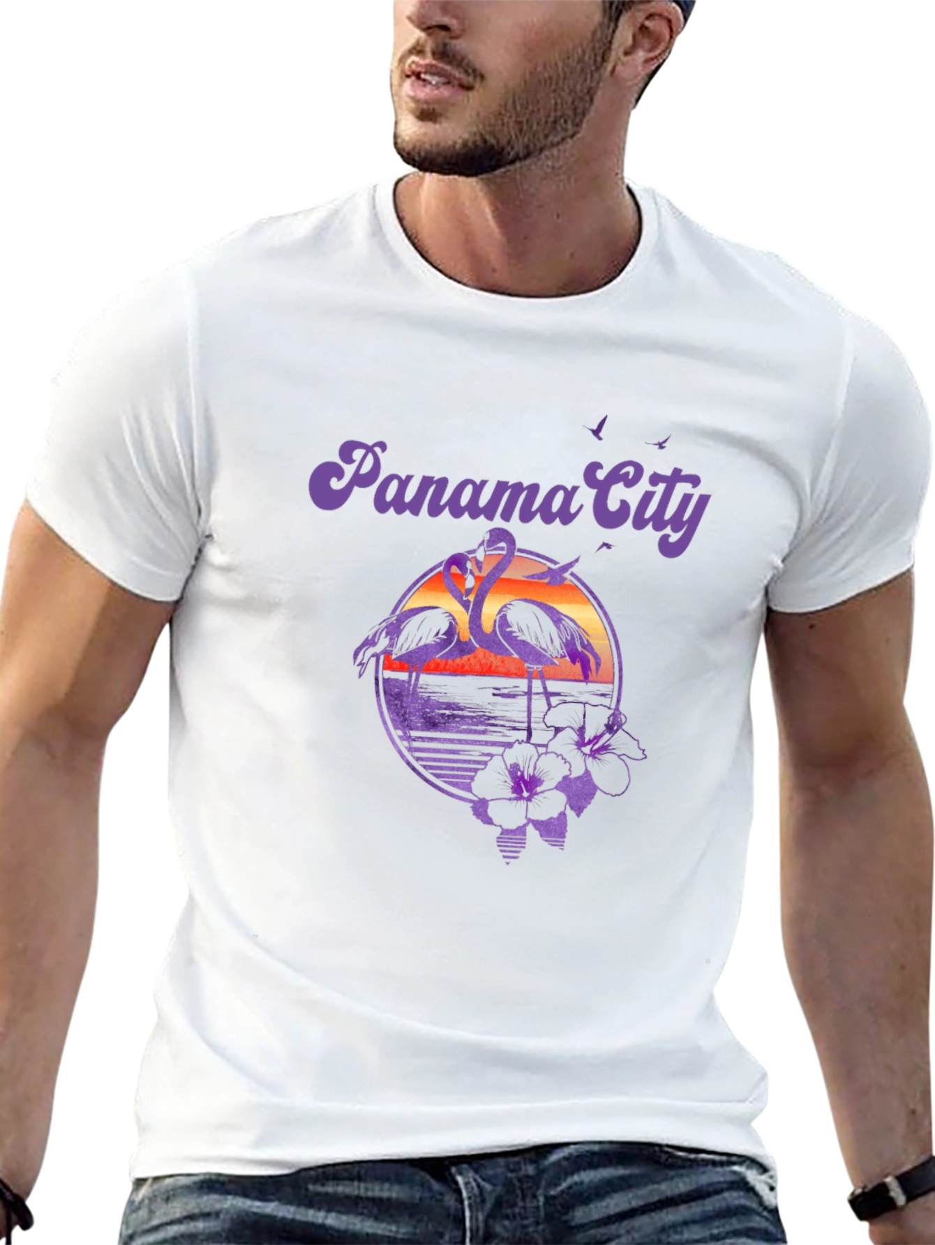 Panama City Flamingo Sunset Graphic T-Shirt
