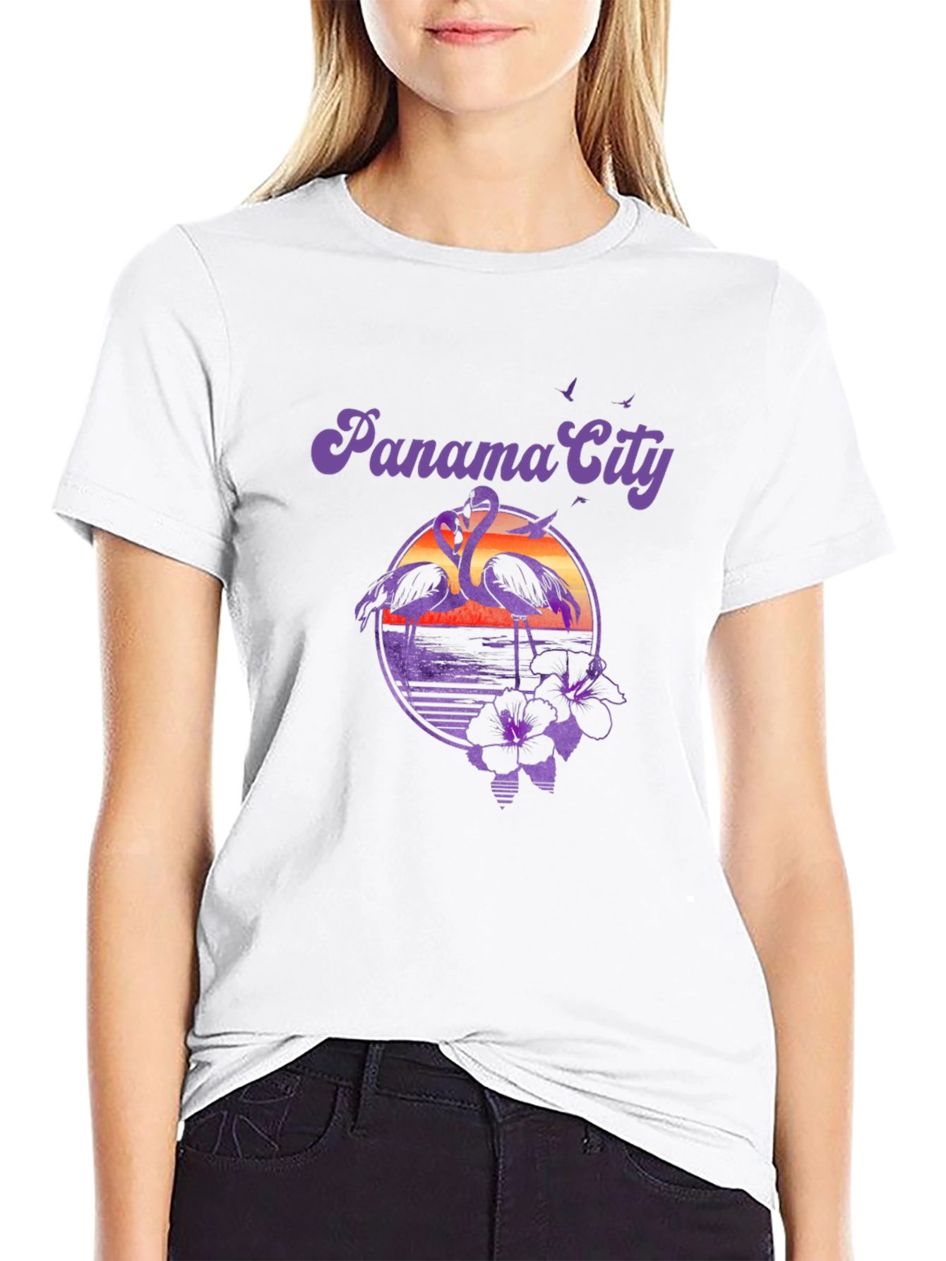 Panama City Flamingo Sunset Graphic T-Shirt
