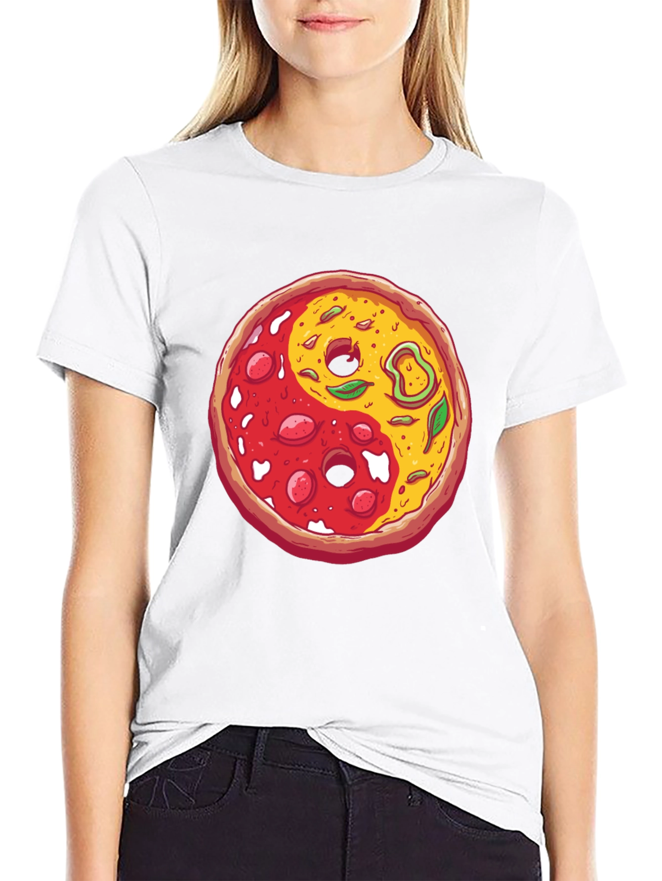 Pizza Yin Yang Graphic T-Shirt - Casual Style