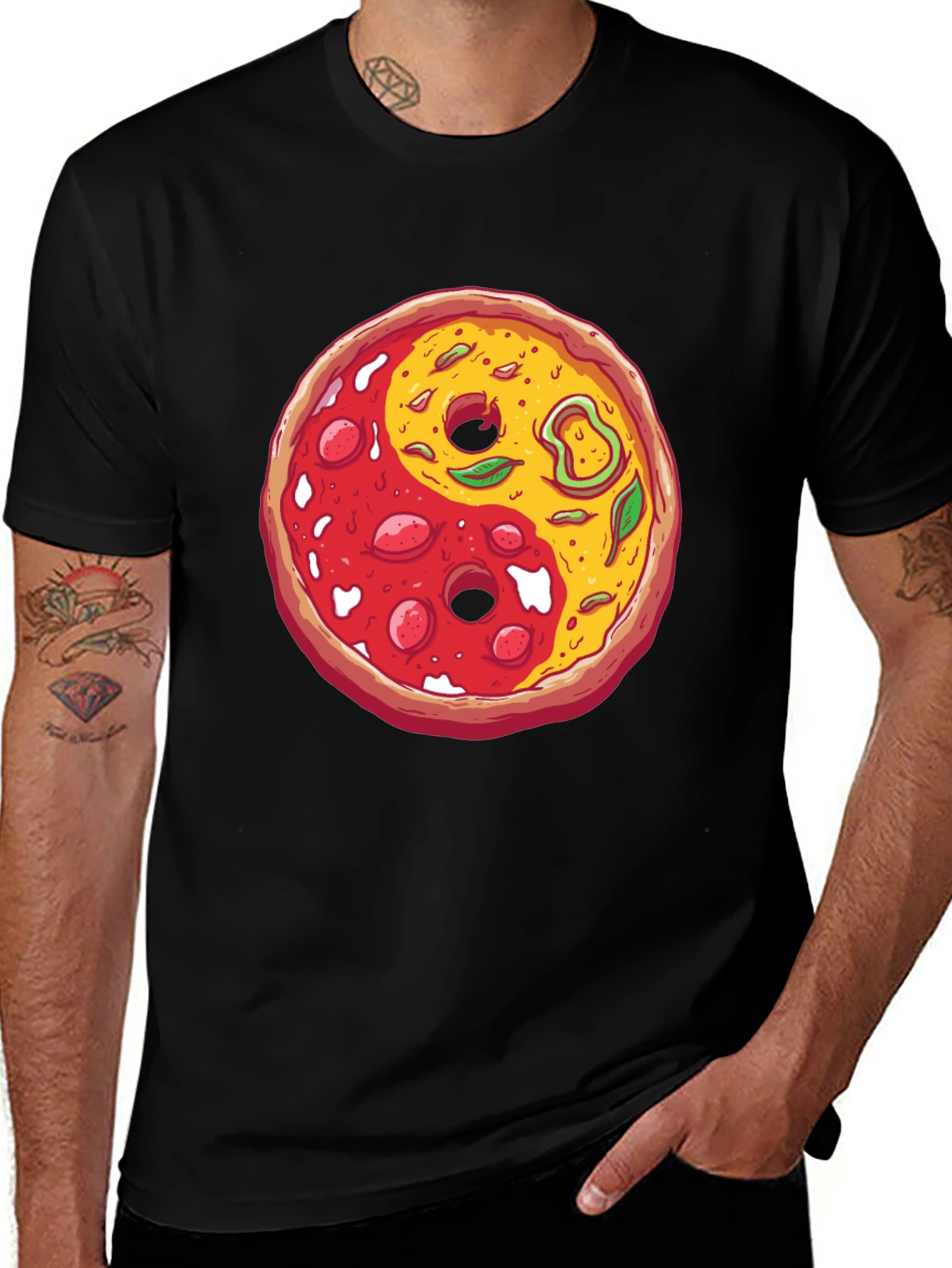 Pizza Yin Yang Graphic T-Shirt - Casual Style