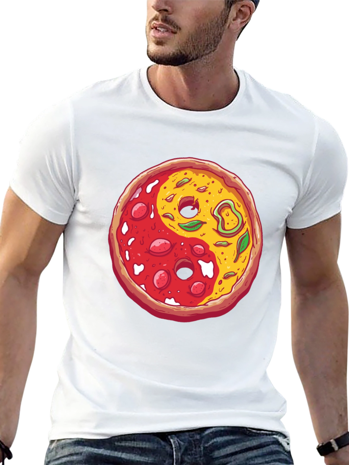 Pizza Yin Yang Graphic T-Shirt - Casual Style