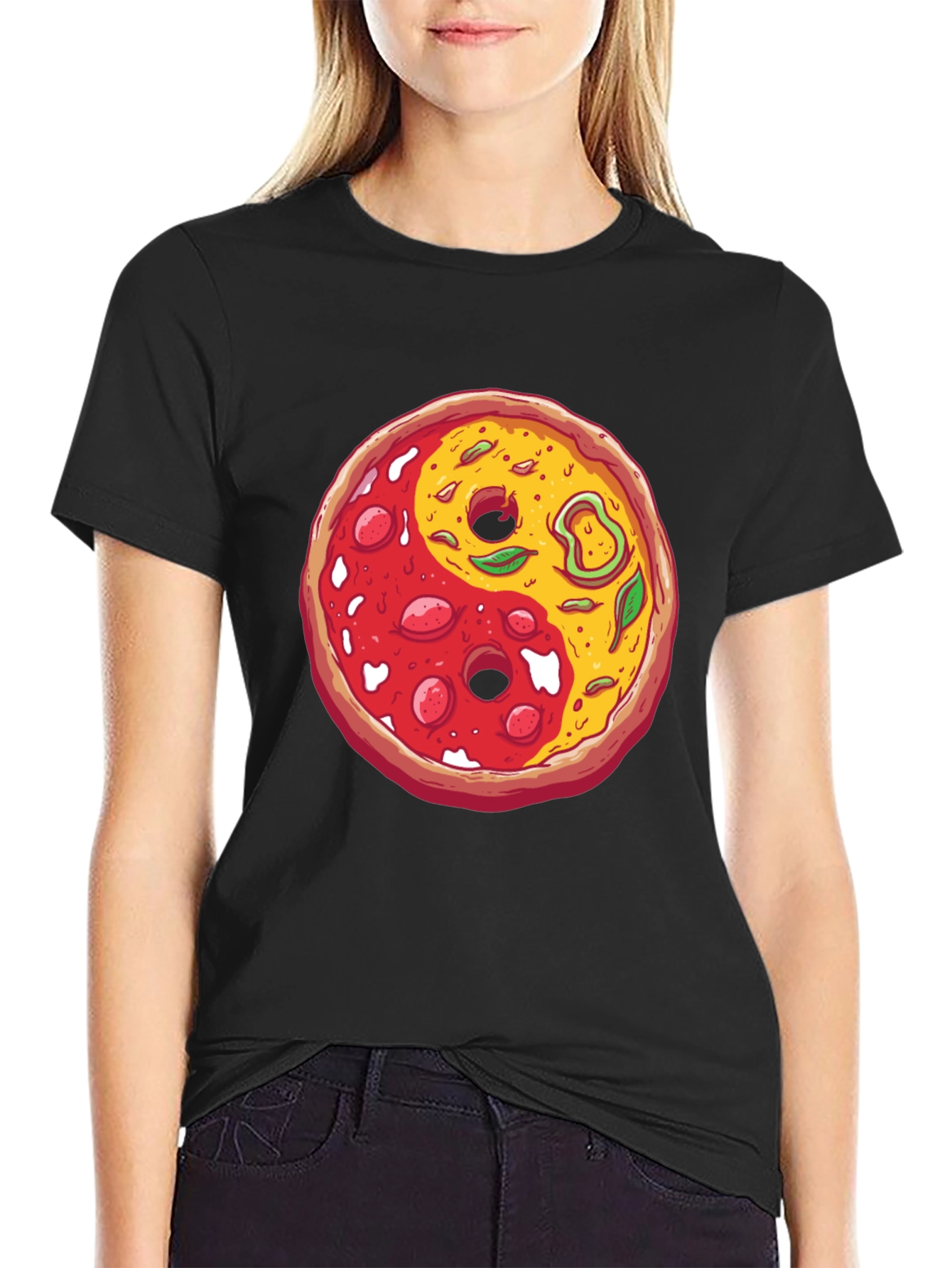Pizza Yin Yang Graphic T-Shirt - Casual Style