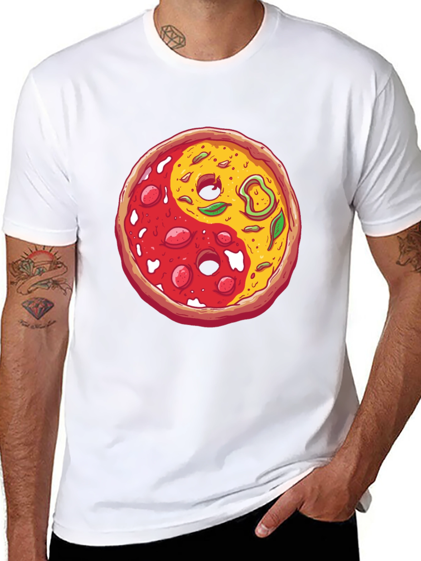 Pizza Yin Yang Graphic T-Shirt - Casual Style