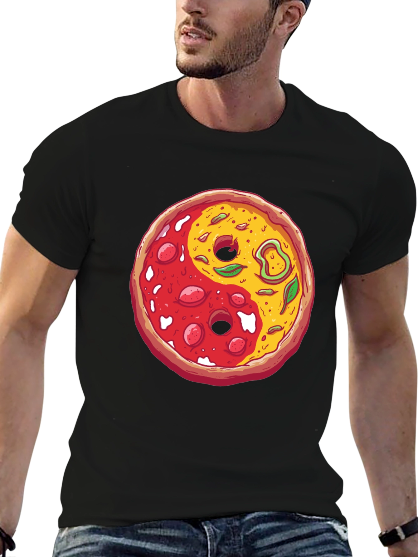 Pizza Yin Yang Graphic T-Shirt - Casual Style