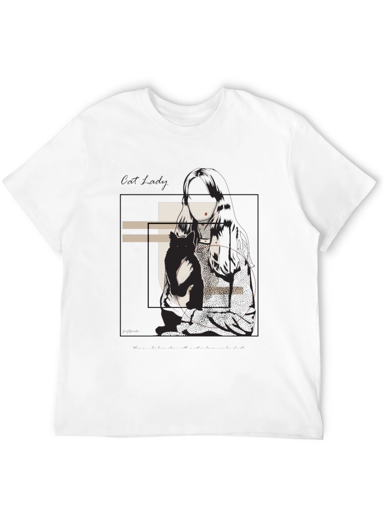 Graphic Tee: Woman & Cat Sketch Black T-Shirt