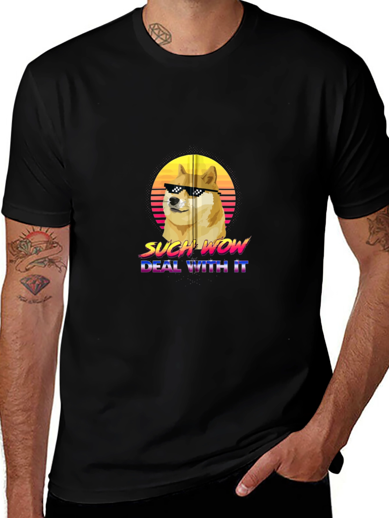 Doge Such Wow Deal With It Graphic T-Shirt