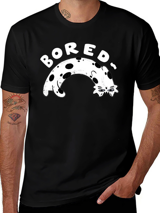 Bored Cat Graphic Tee - Black Casual T-Shirt