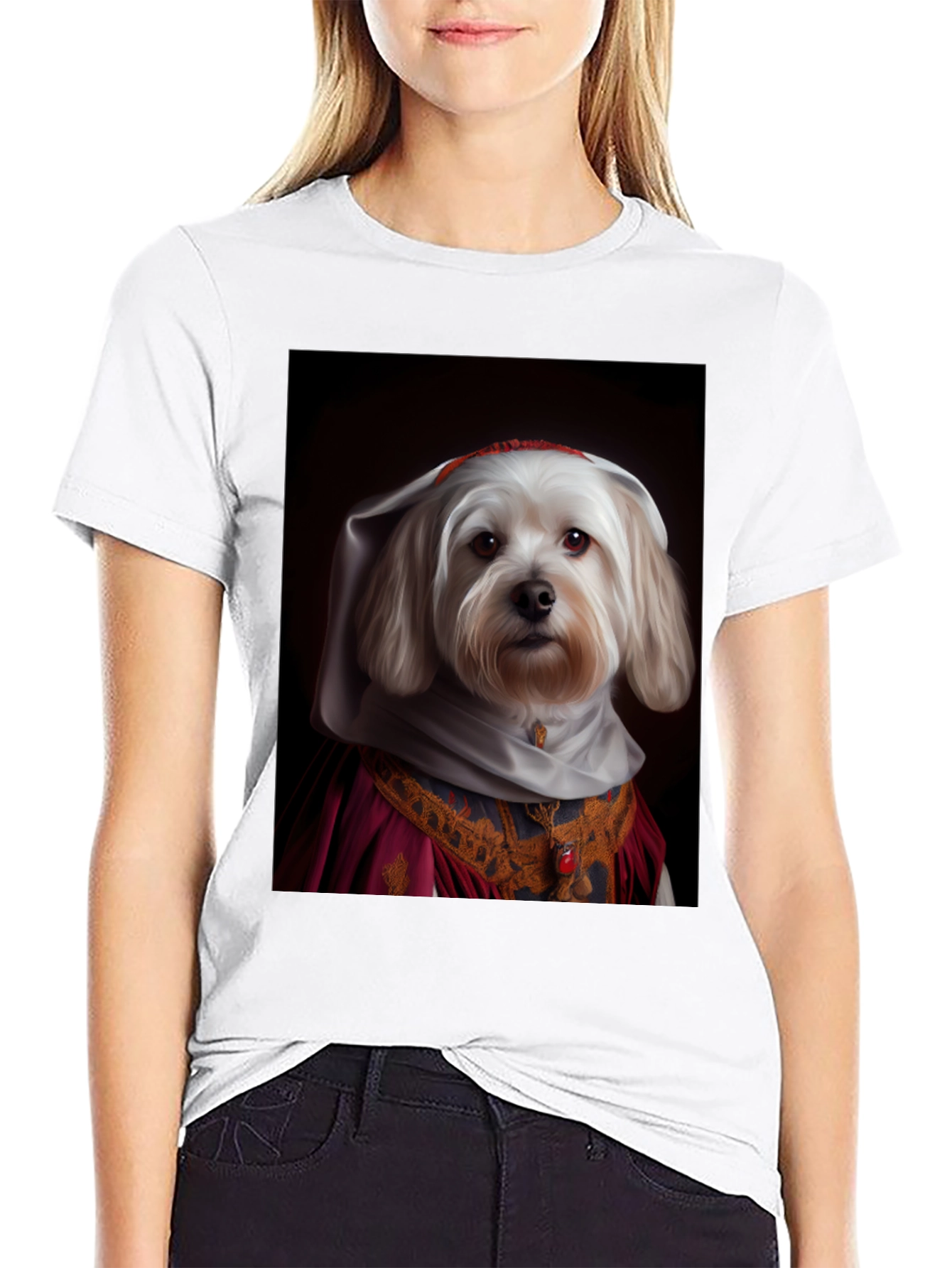 Dog in Regal Attire Black T-Shirt