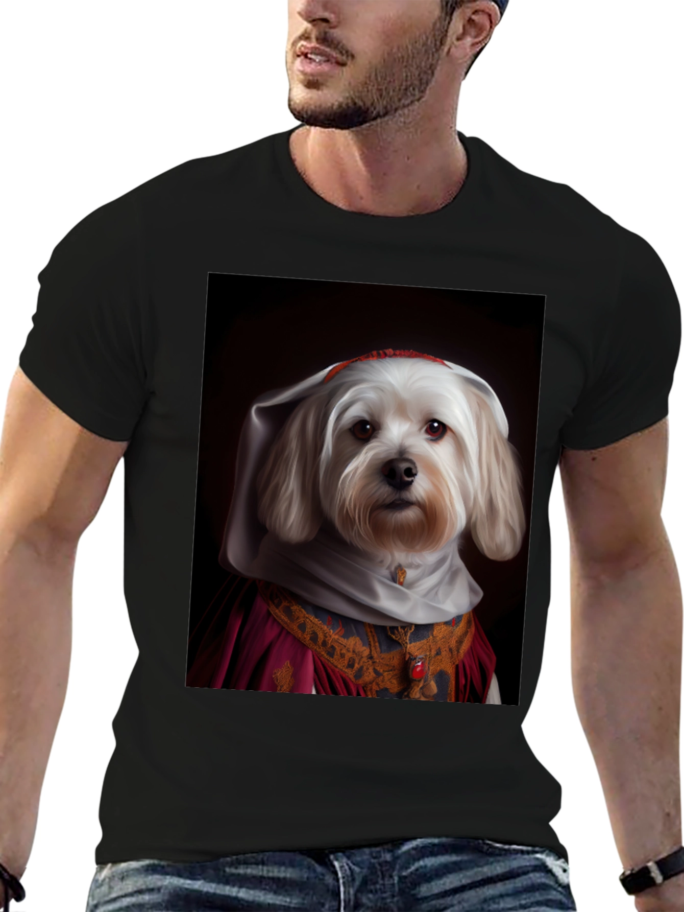 Dog in Regal Attire Black T-Shirt