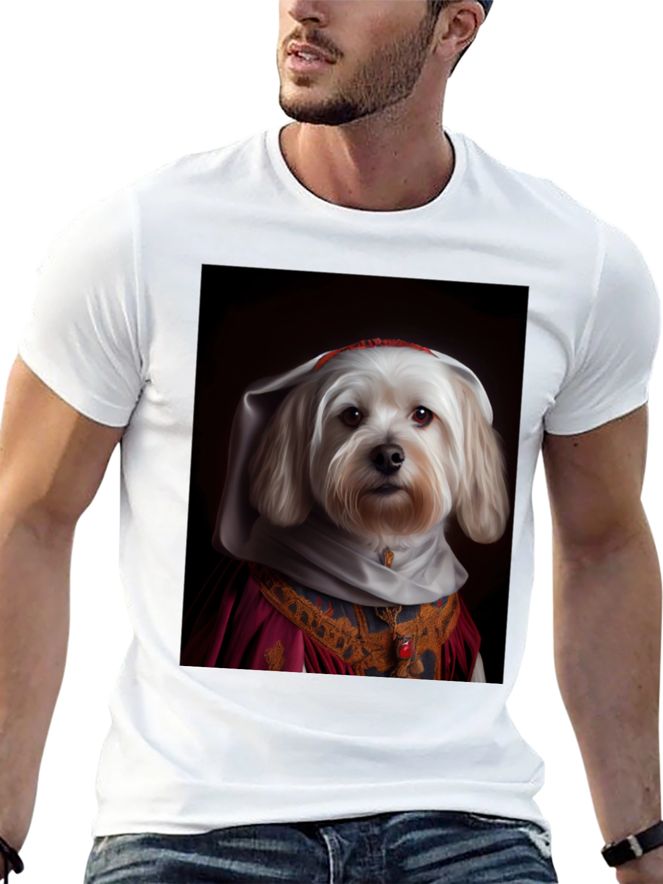 Dog in Regal Attire Black T-Shirt