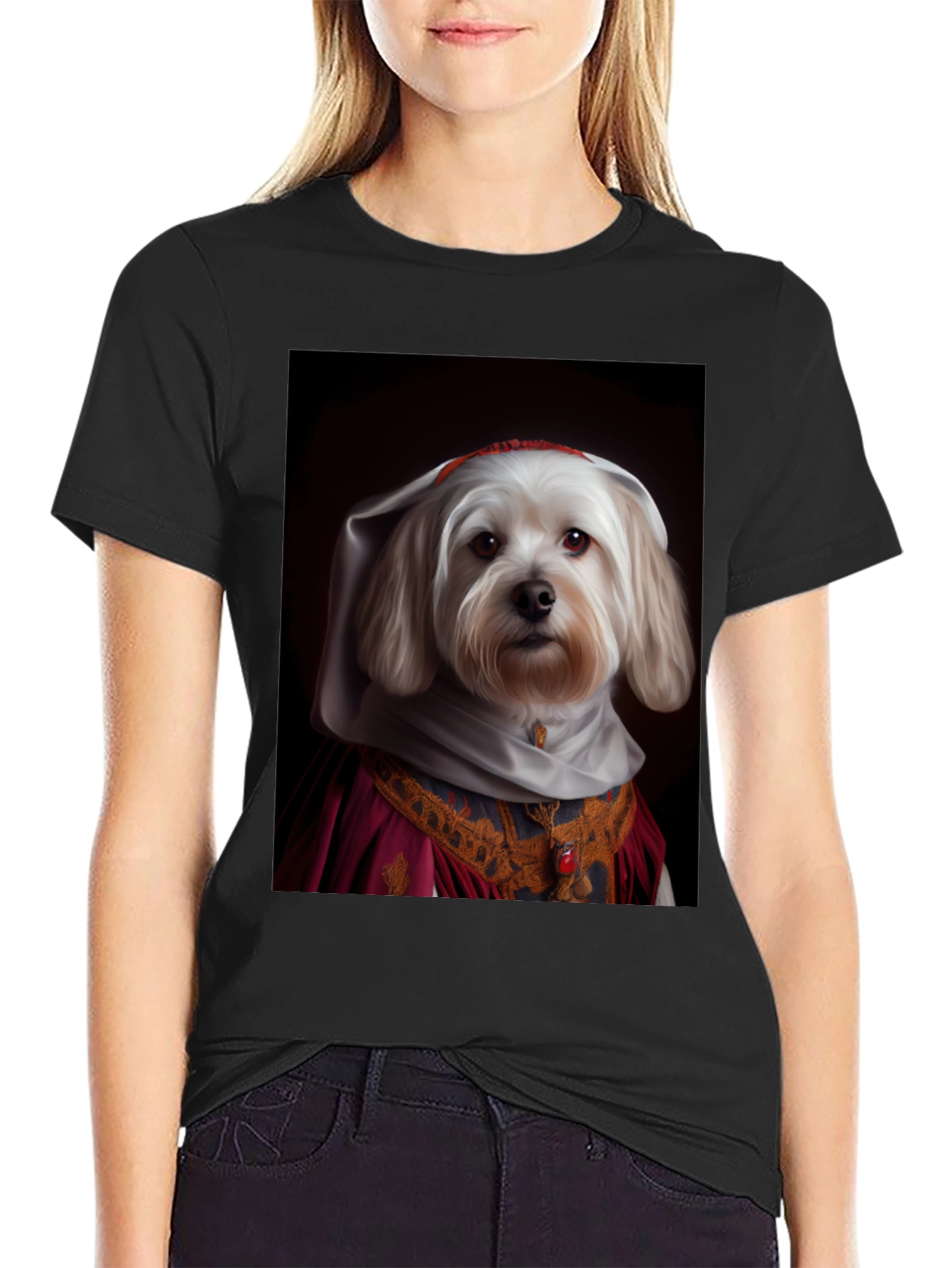 Dog in Regal Attire Black T-Shirt