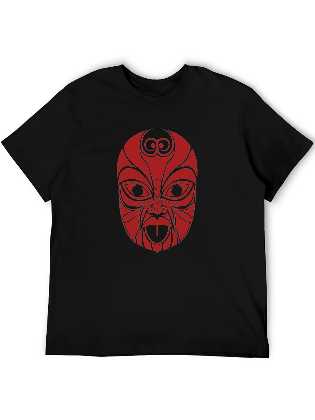 Tribal Mask Graphic Tee - Black Cotton T-Shirt
