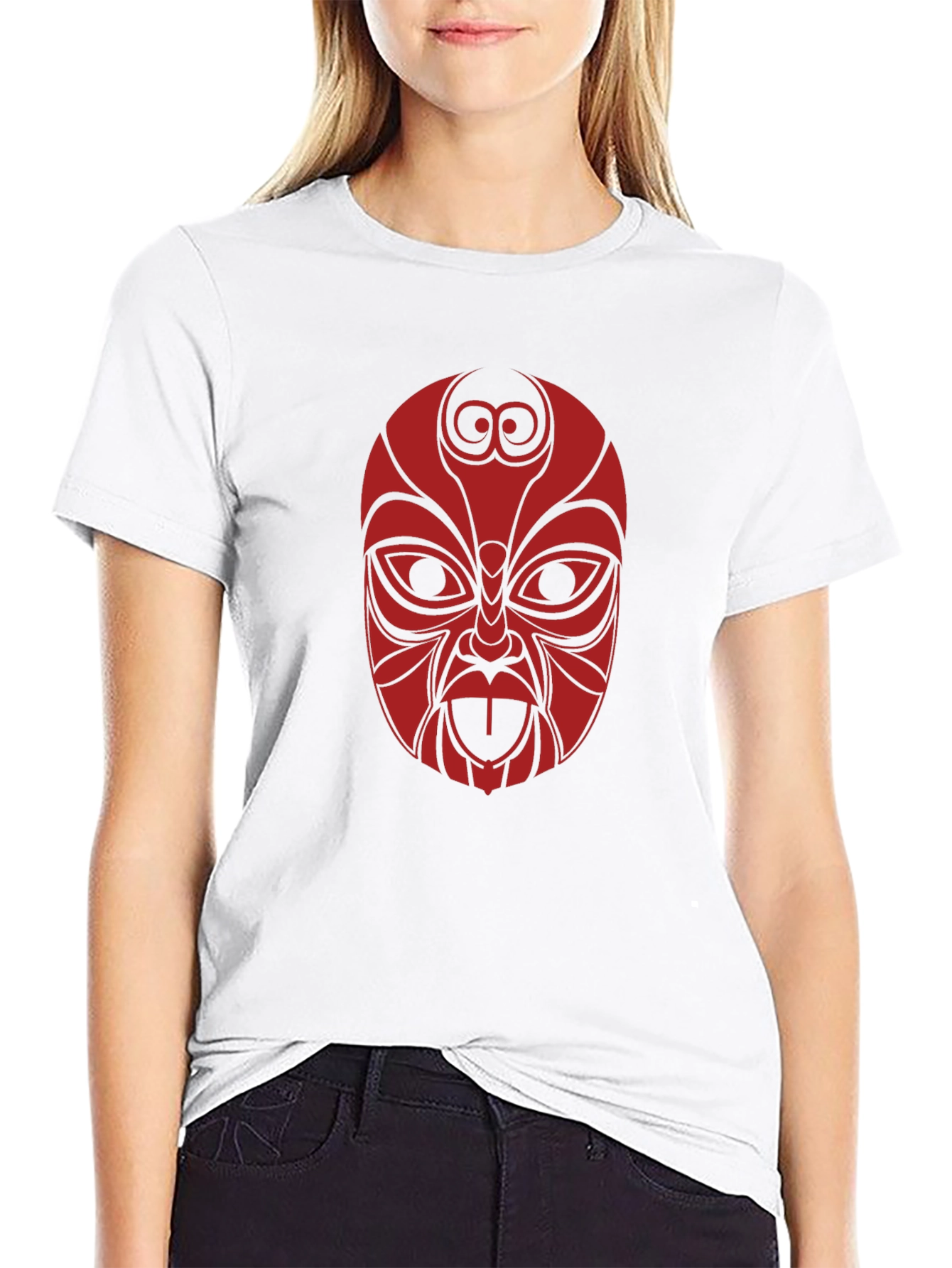 Tribal Mask Graphic Tee - Black Cotton T-Shirt