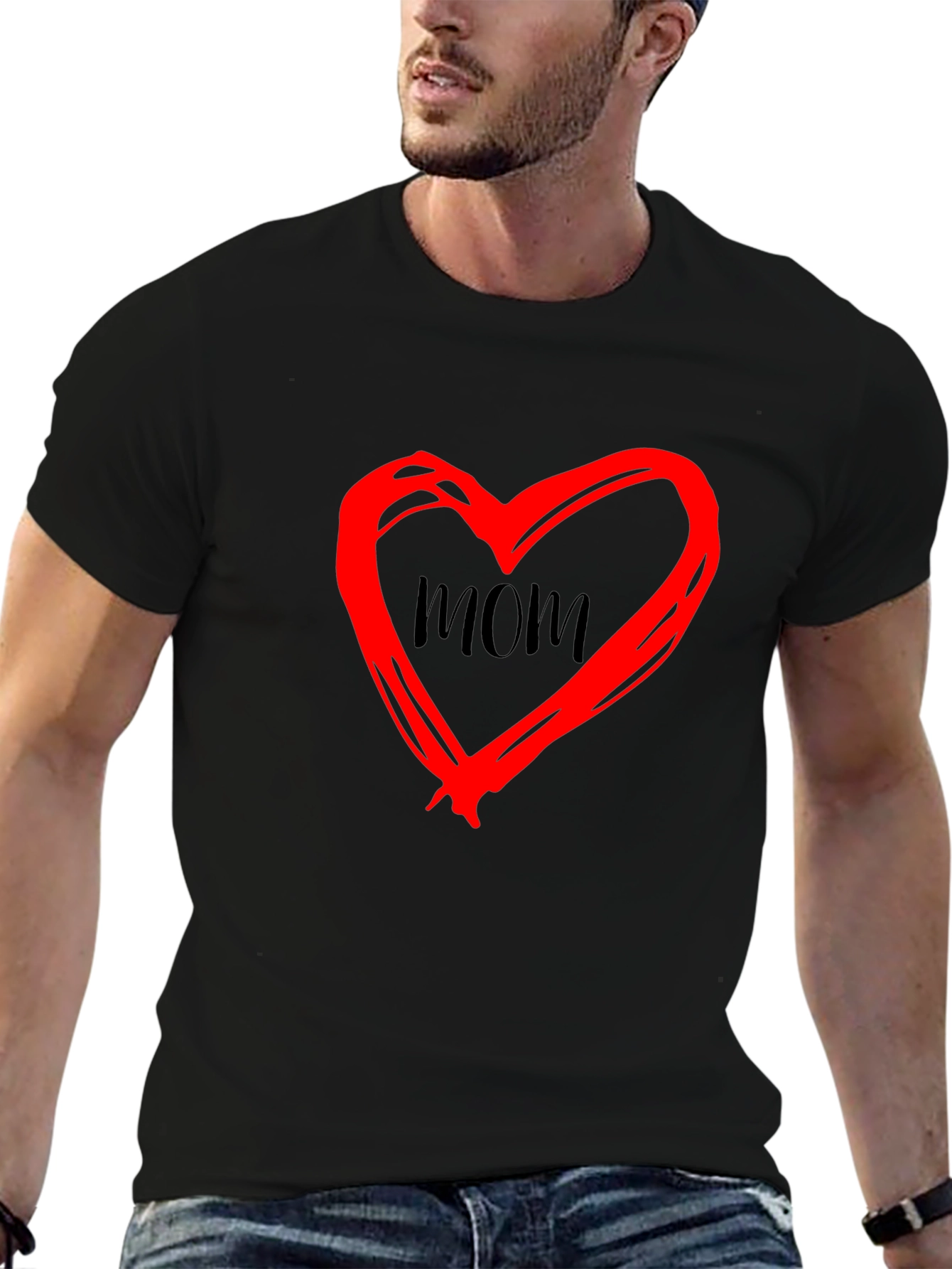 Mom Heart Graphic Black T-Shirt