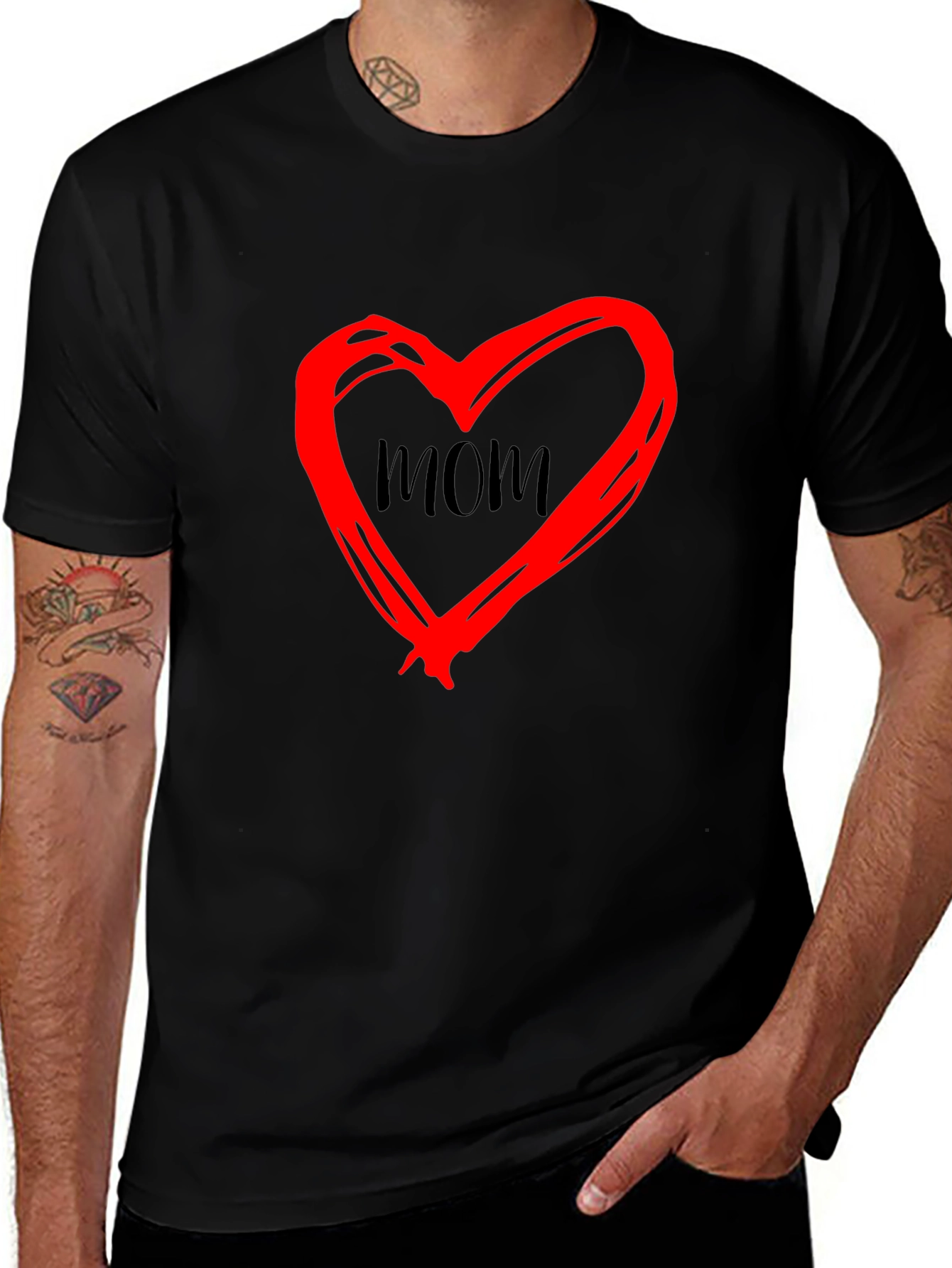 Mom Heart Graphic Black T-Shirt