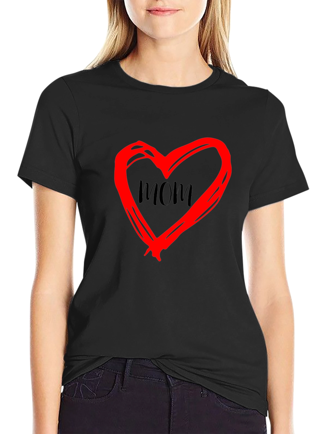 Mom Heart Graphic Black T-Shirt