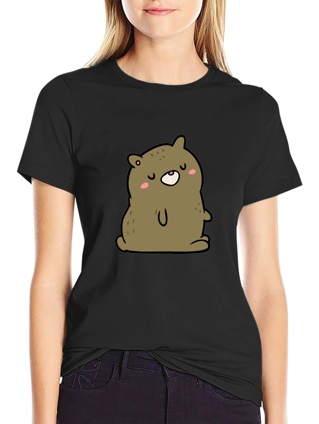 Cute Bear Cartoon Graphic Black T-Shirt