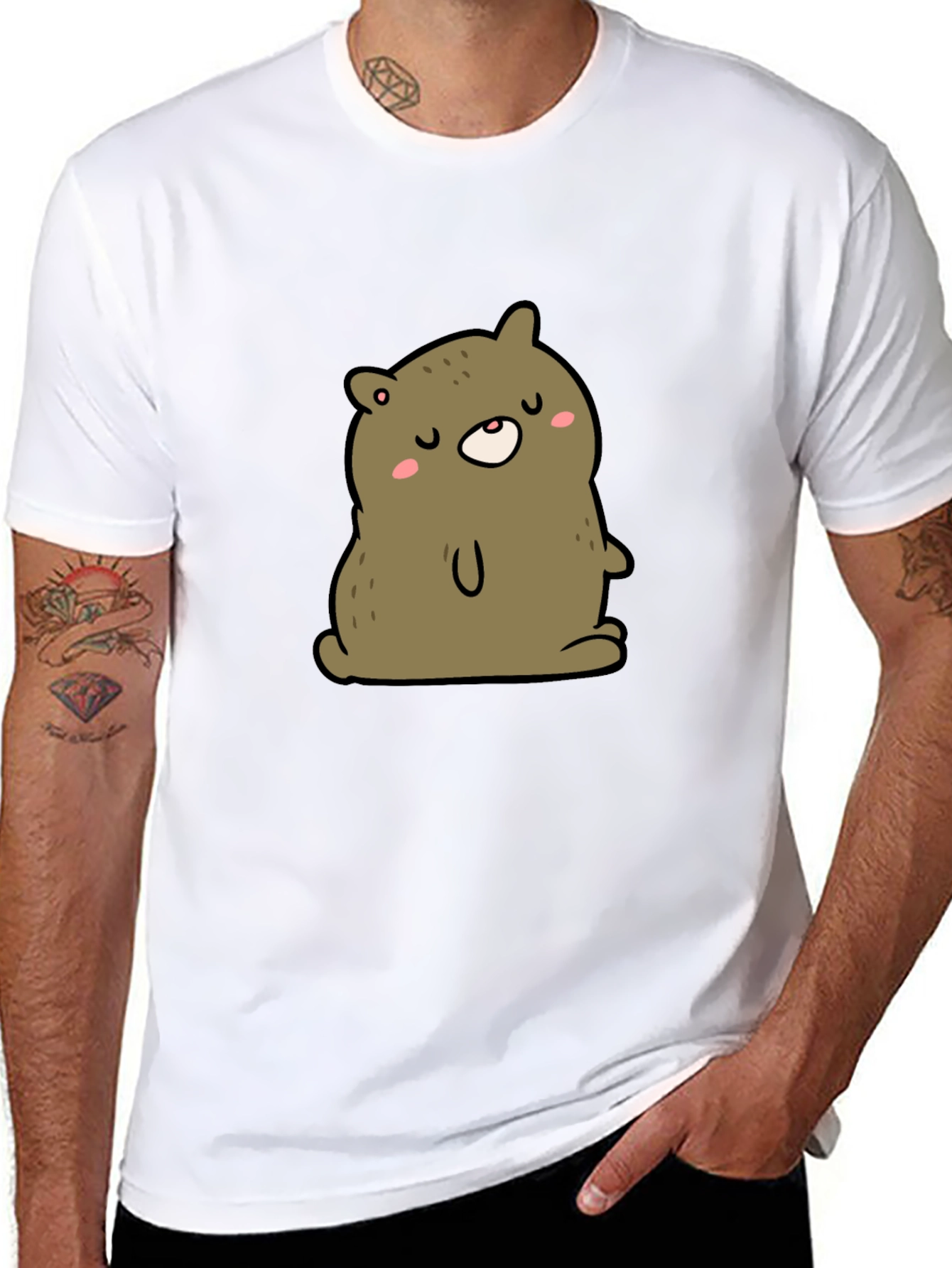 Cute Bear Cartoon Graphic Black T-Shirt