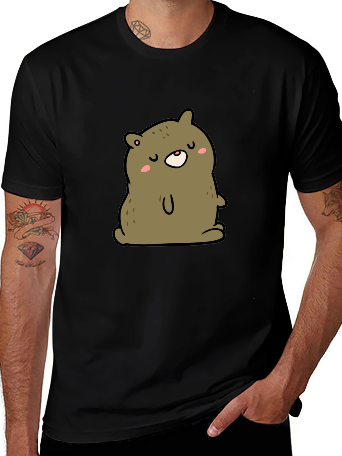 Cute Bear Cartoon Graphic Black T-Shirt