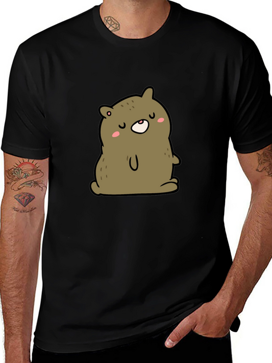 Cute Bear Cartoon Graphic Black T-Shirt
