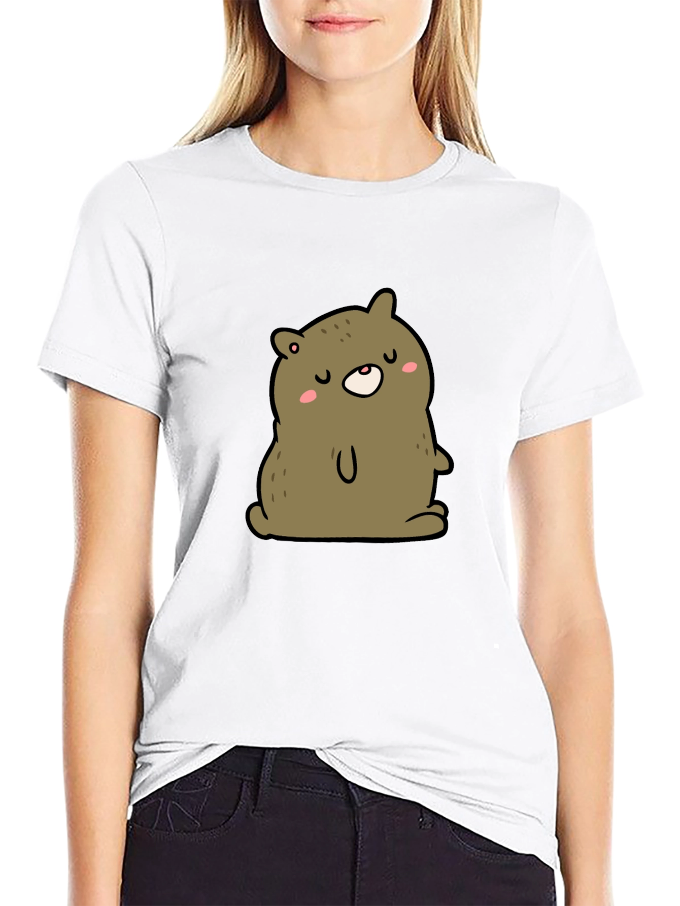 Cute Bear Cartoon Graphic Black T-Shirt