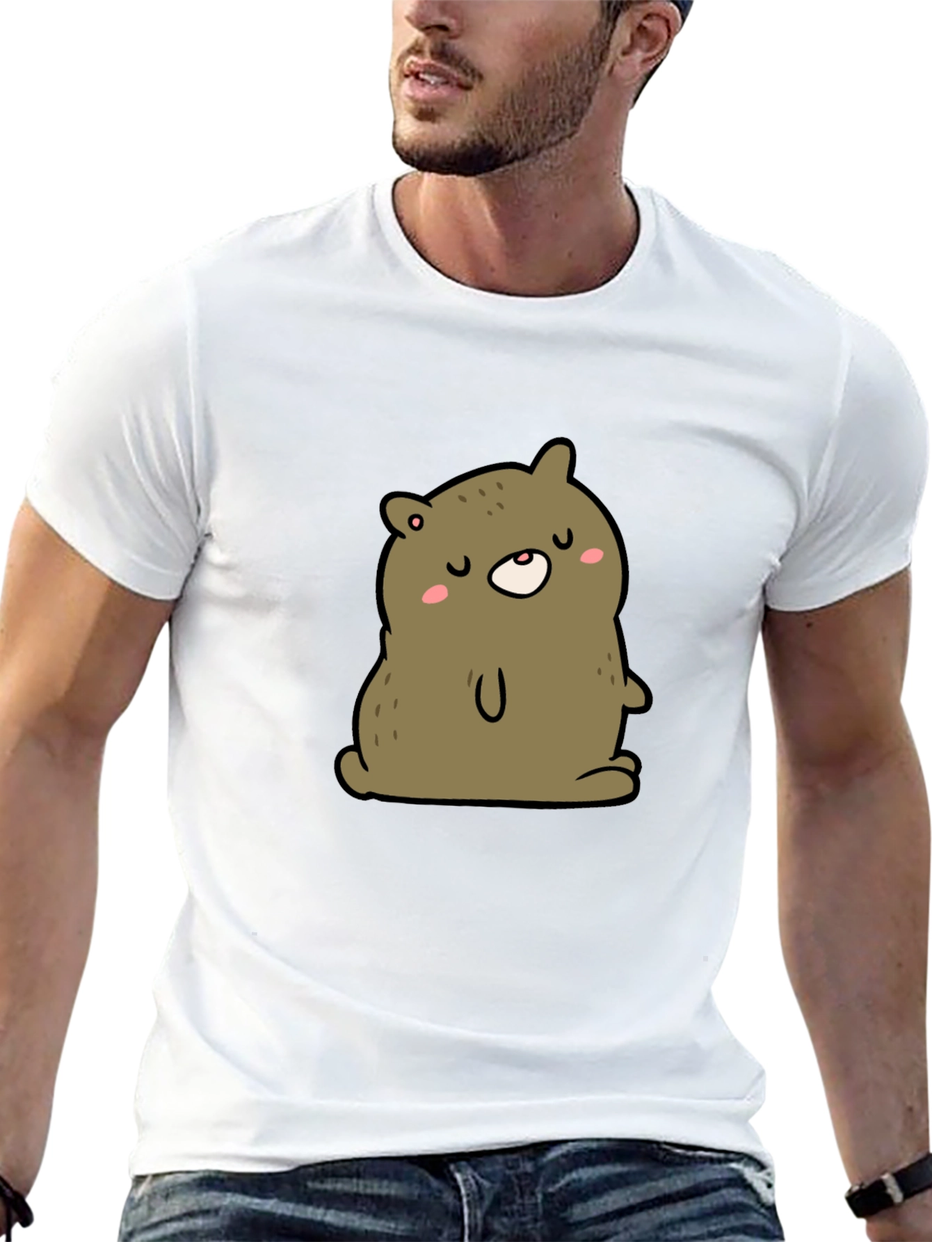 Cute Bear Cartoon Graphic Black T-Shirt