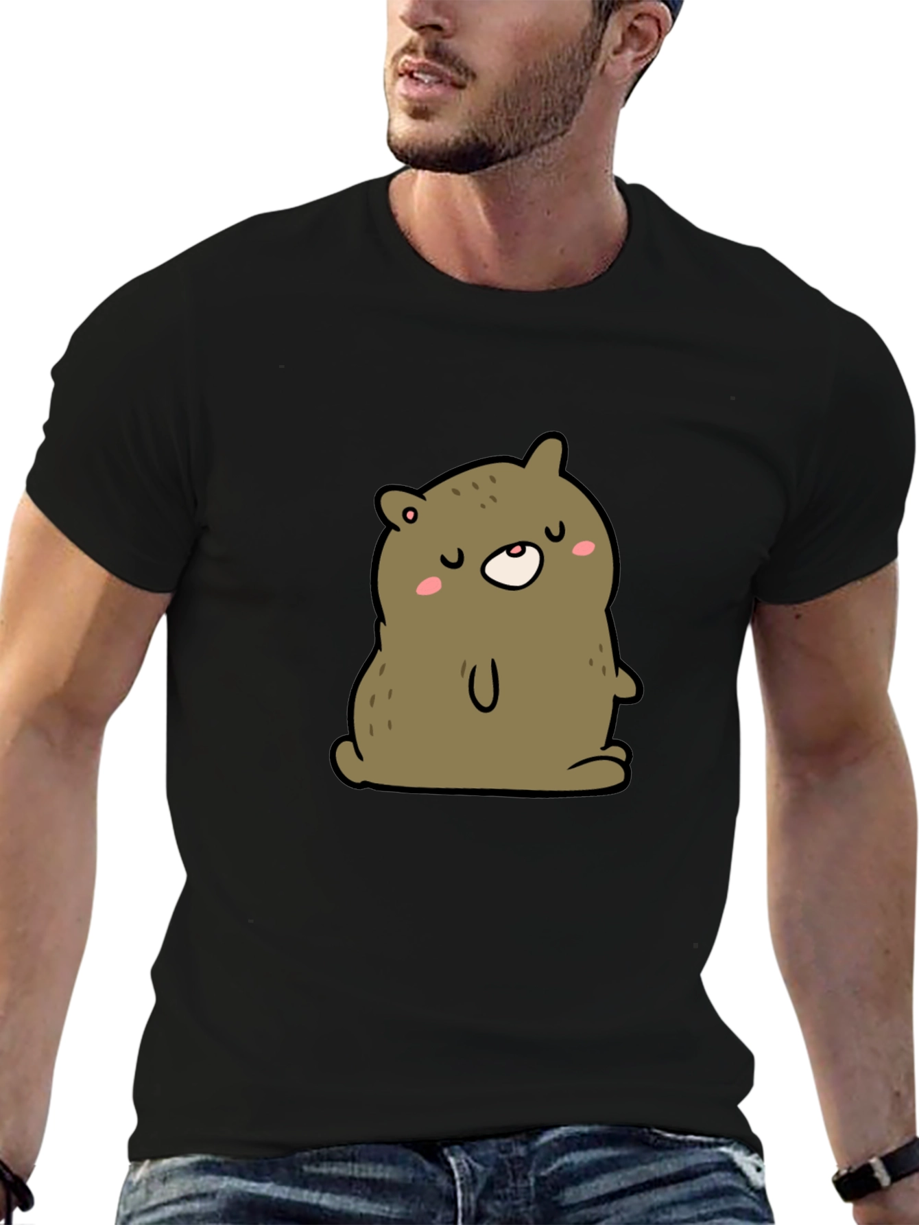 Cute Bear Cartoon Graphic Black T-Shirt