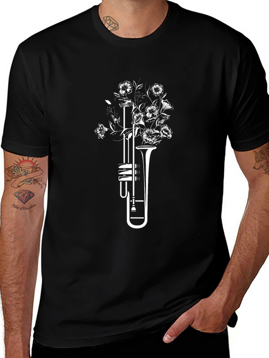 Floral Trombone Graphic Tee - Stylish Music Lover Shirt