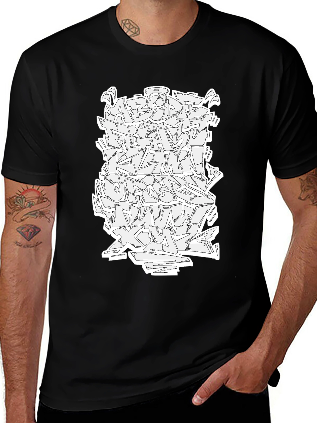 Abstract Graffiti Alphabet Graphic T-Shirt
