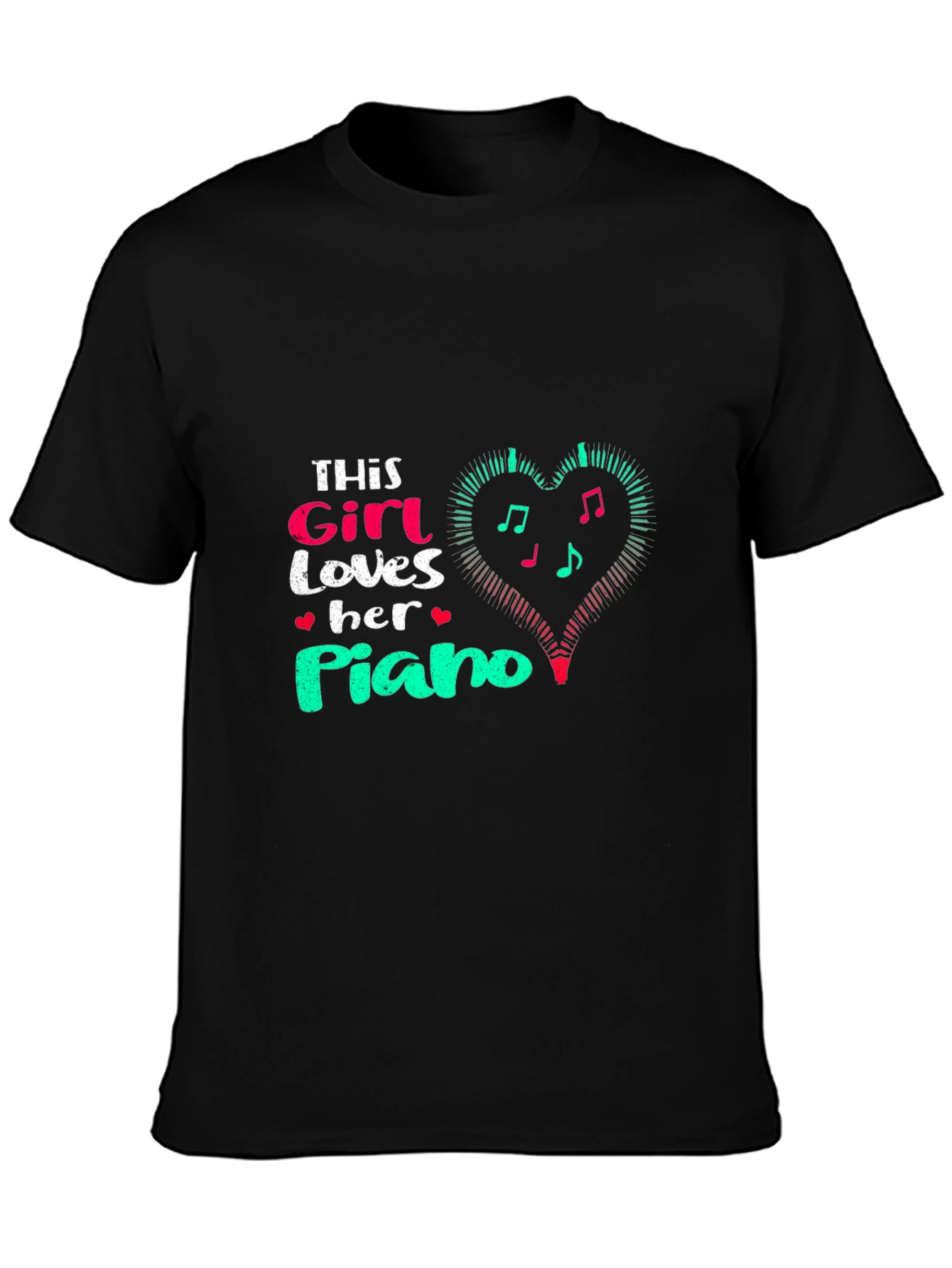 Girl Loves Piano Black T-Shirt