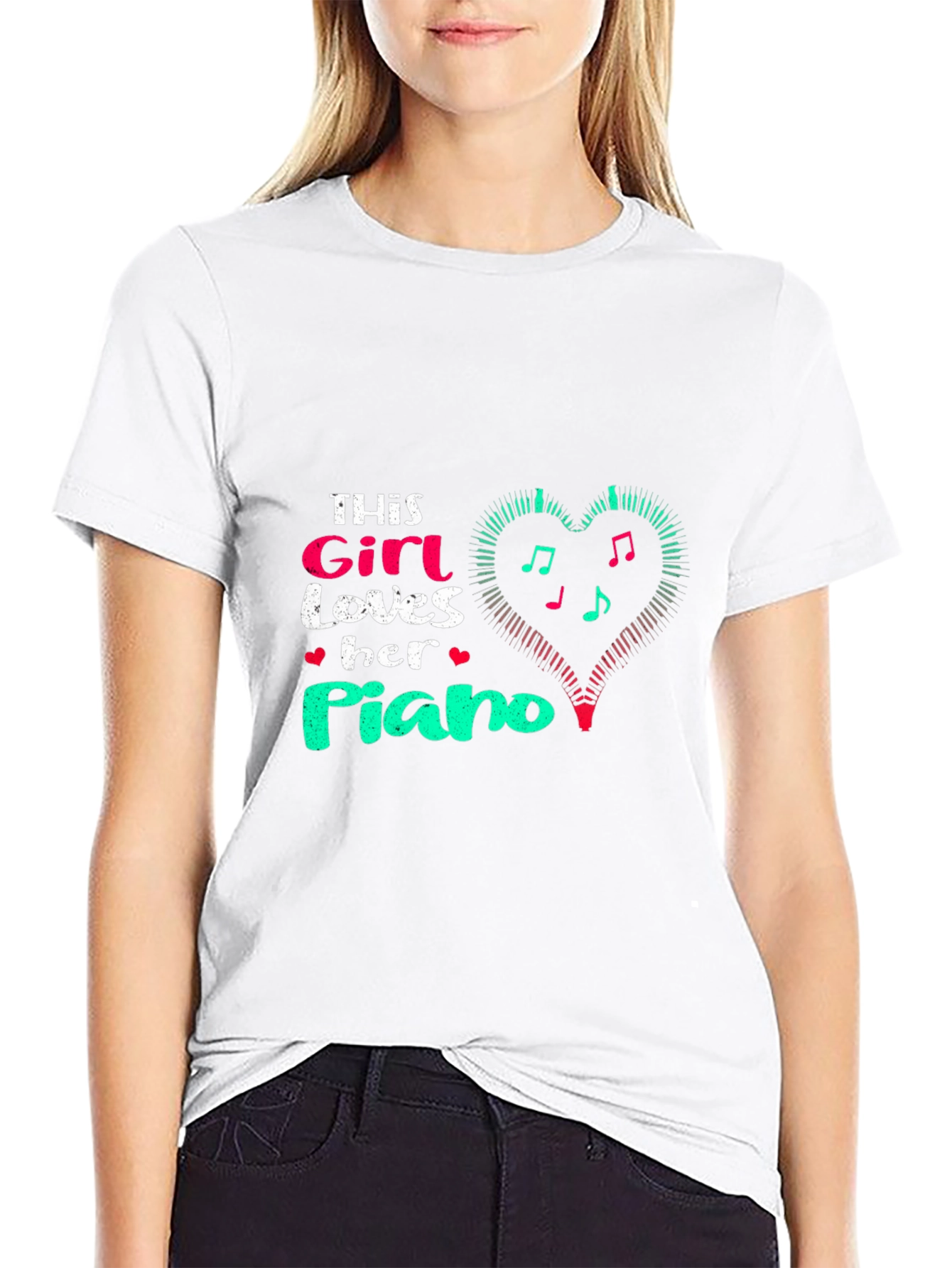 Girl Loves Piano Black T-Shirt