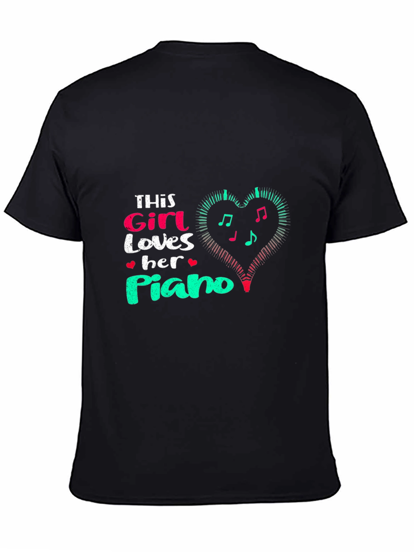 Girl Loves Piano Black T-Shirt