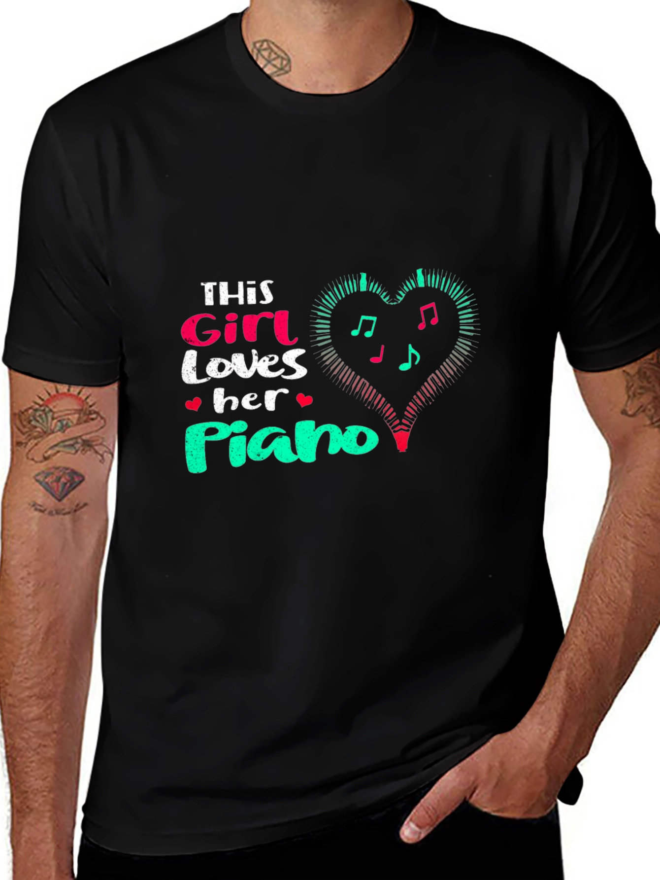 Girl Loves Piano Black T-Shirt