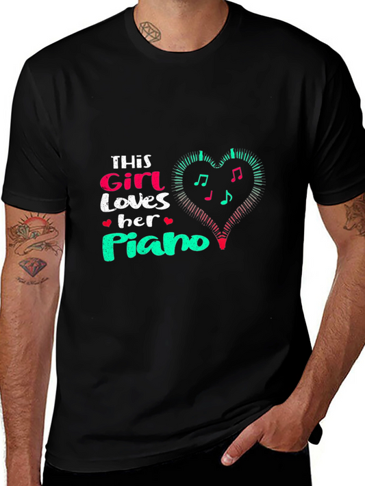 Girl Loves Piano Black T-Shirt
