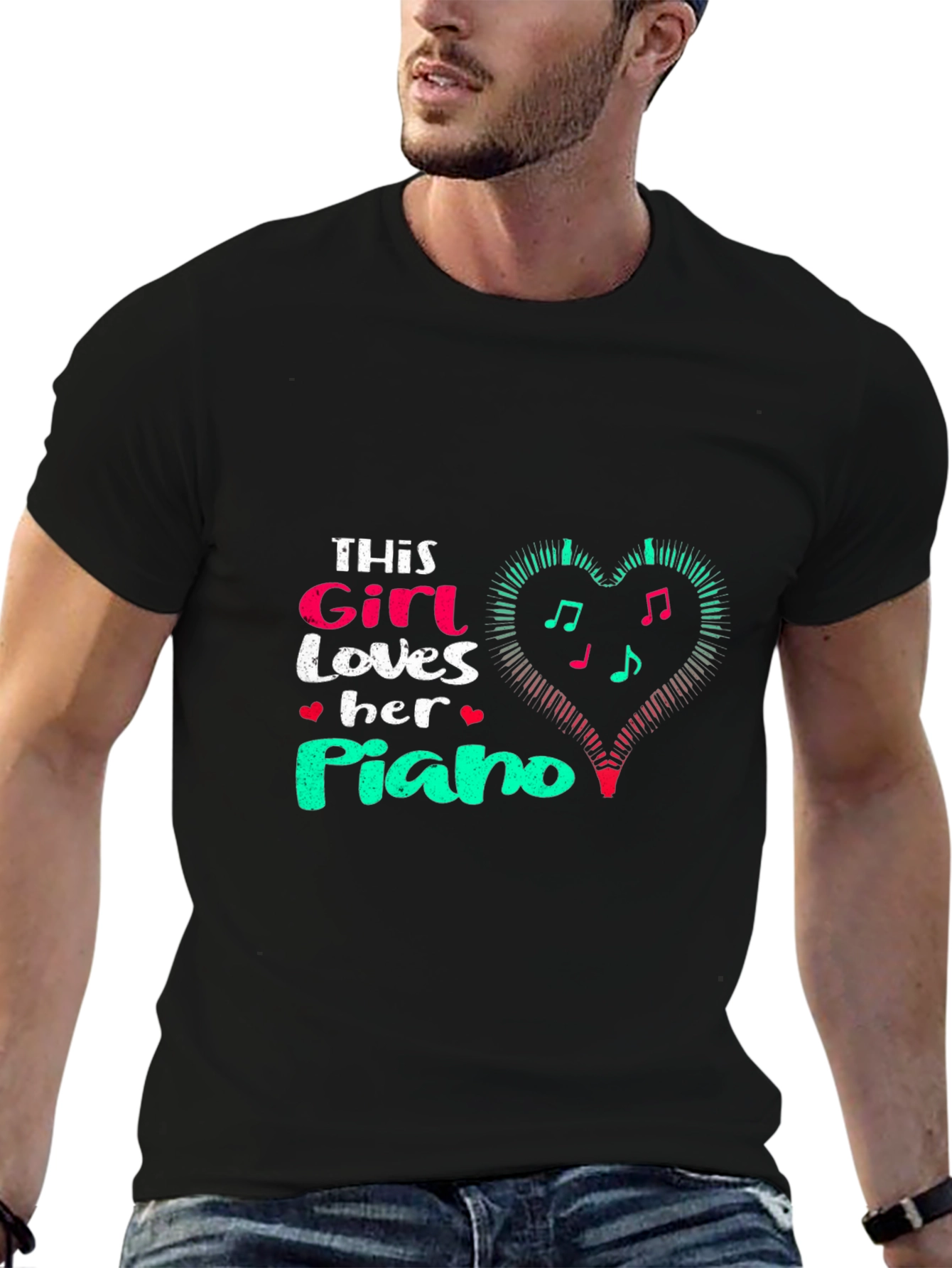 Girl Loves Piano Black T-Shirt