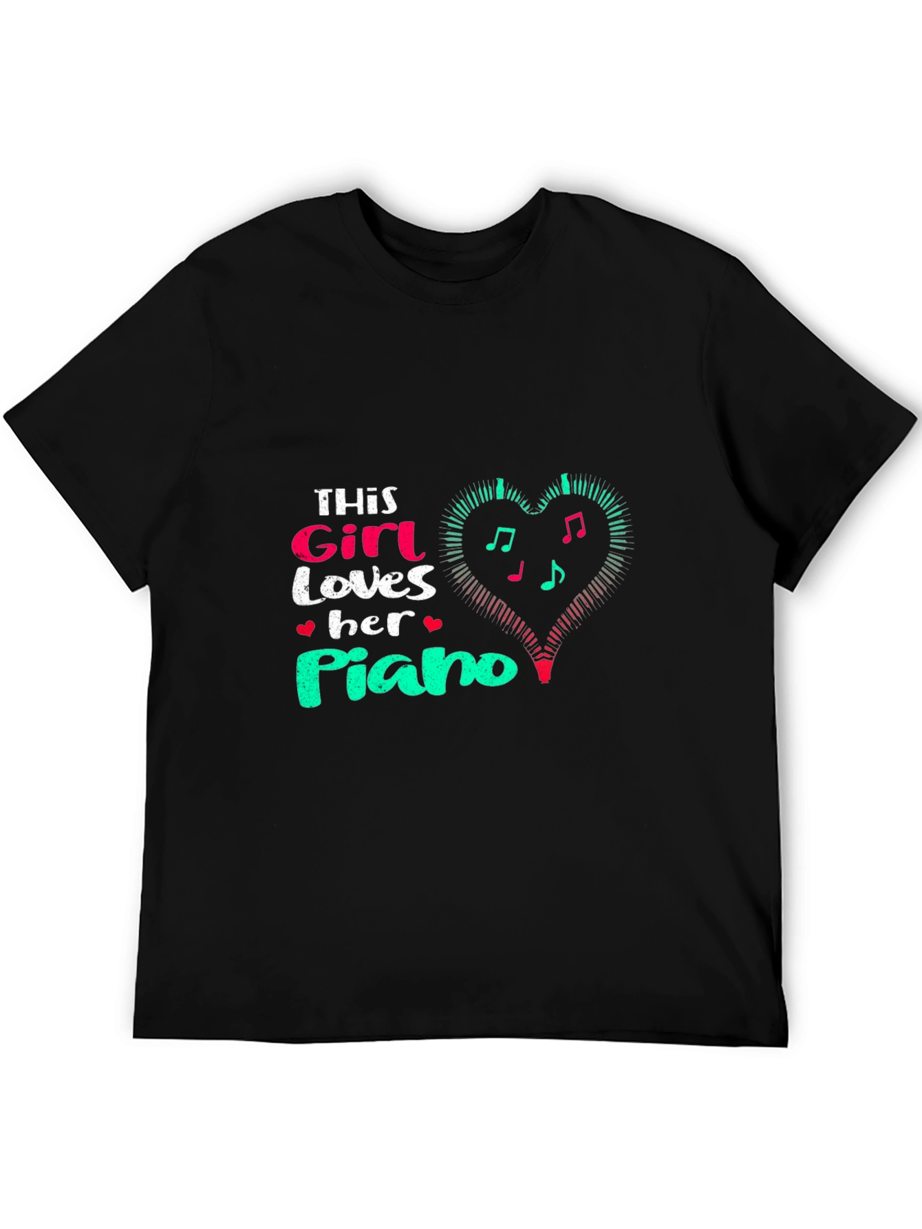 Girl Loves Piano Black T-Shirt
