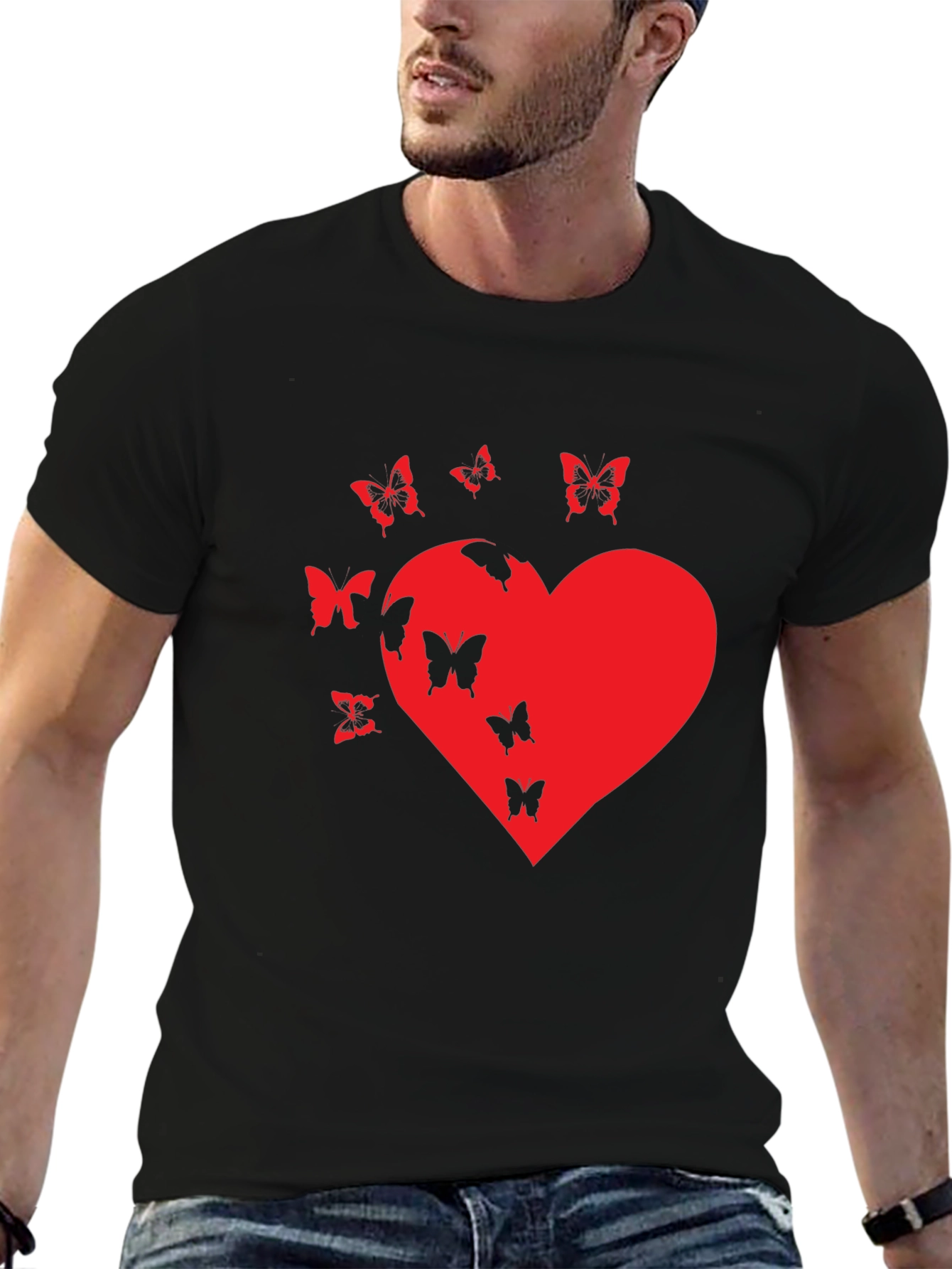 Butterfly Heart Graphic T-Shirt - Casual Black Tee