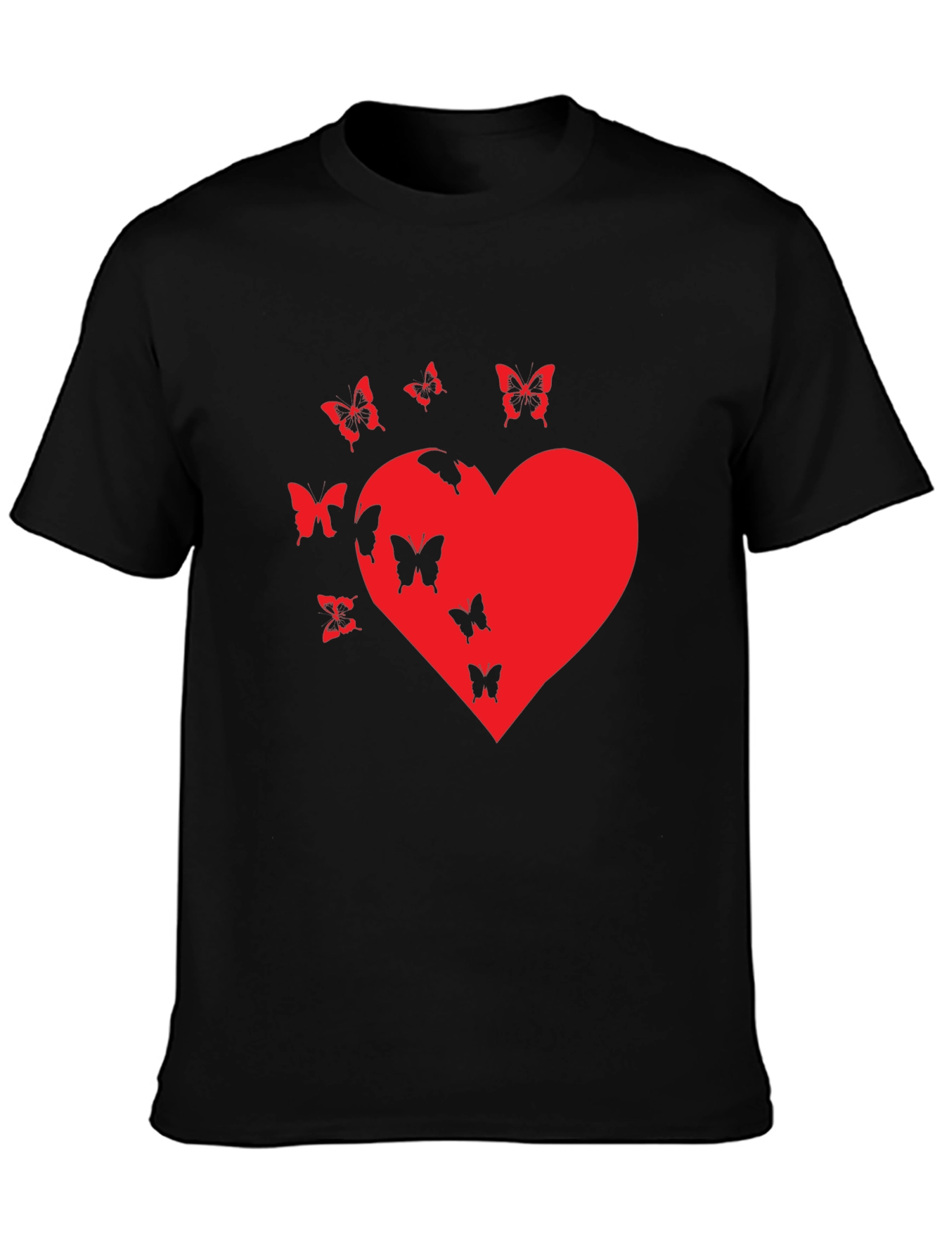 Butterfly Heart Graphic T-Shirt - Casual Black Tee