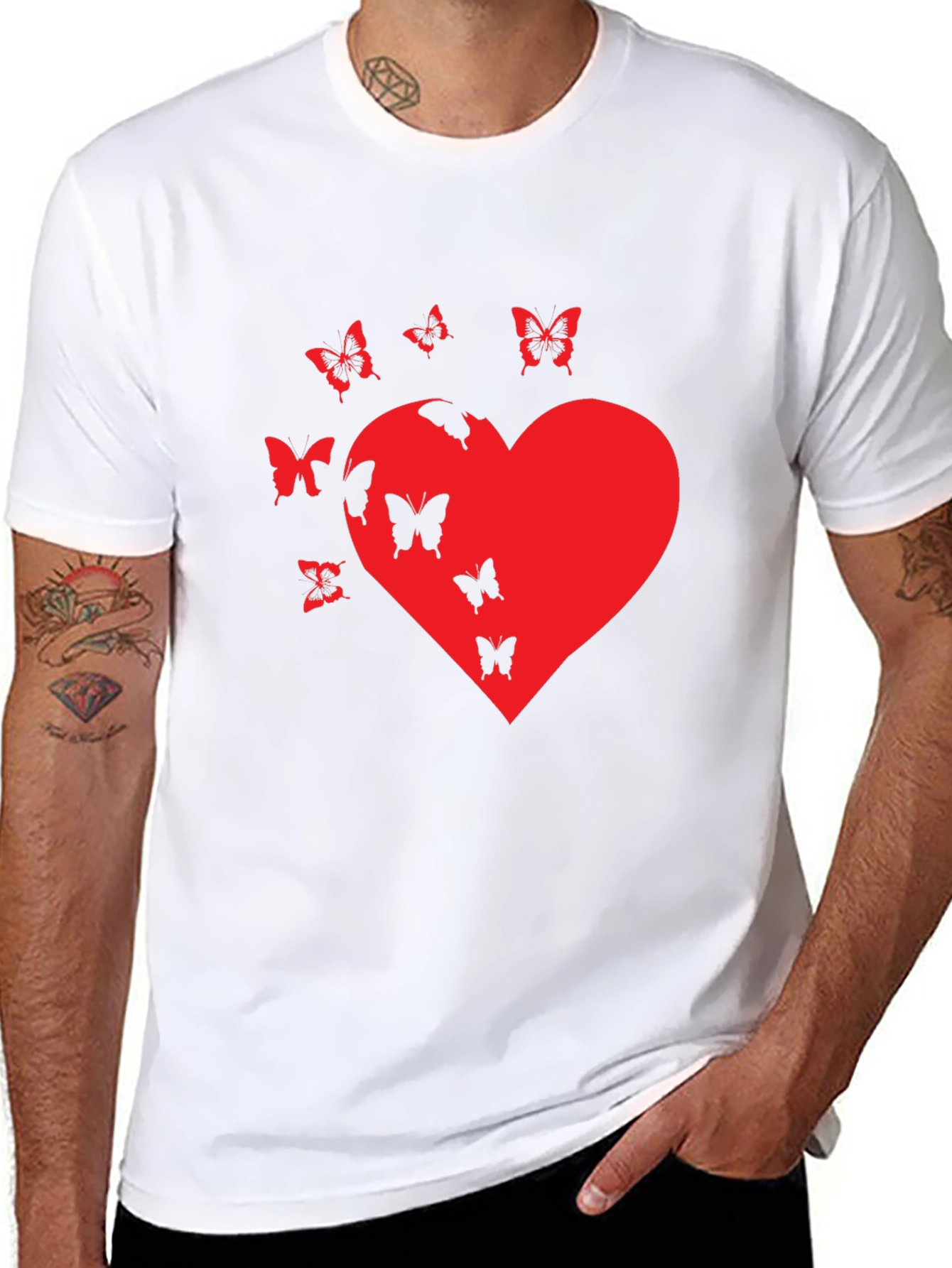 Butterfly Heart Graphic T-Shirt - Casual Black Tee