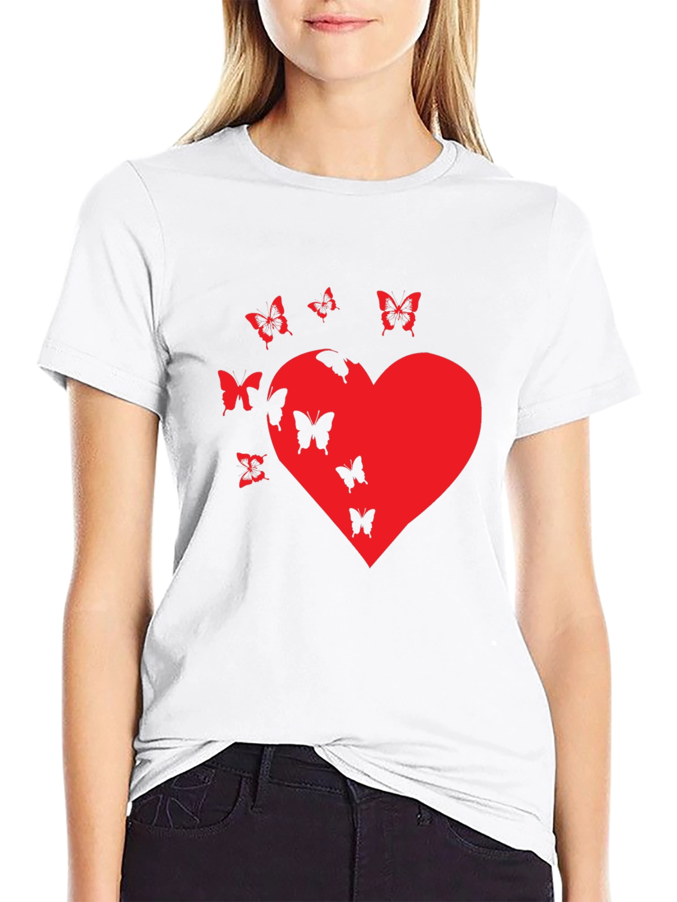 Butterfly Heart Graphic T-Shirt - Casual Black Tee