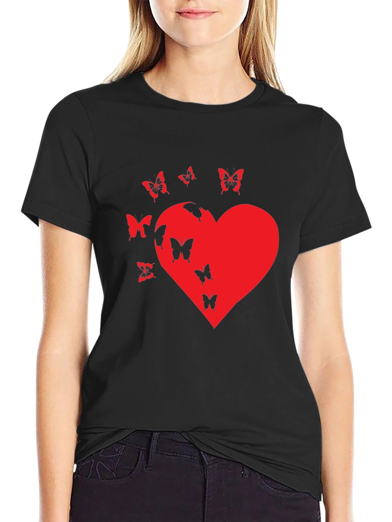 Butterfly Heart Graphic T-Shirt - Casual Black Tee
