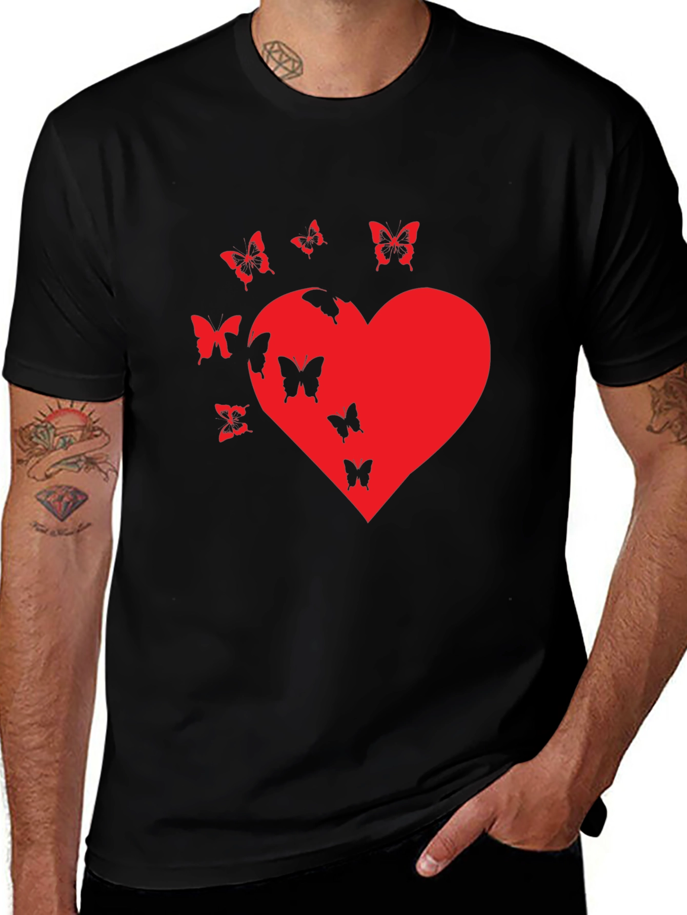 Butterfly Heart Graphic T-Shirt - Casual Black Tee