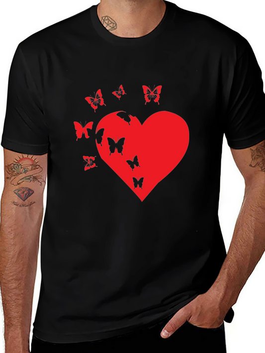 Butterfly Heart Graphic T-Shirt - Casual Black Tee