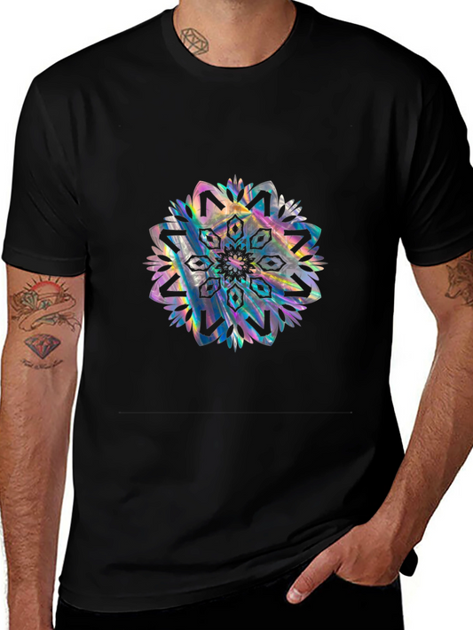 Black Tee with Holographic Mandala Design